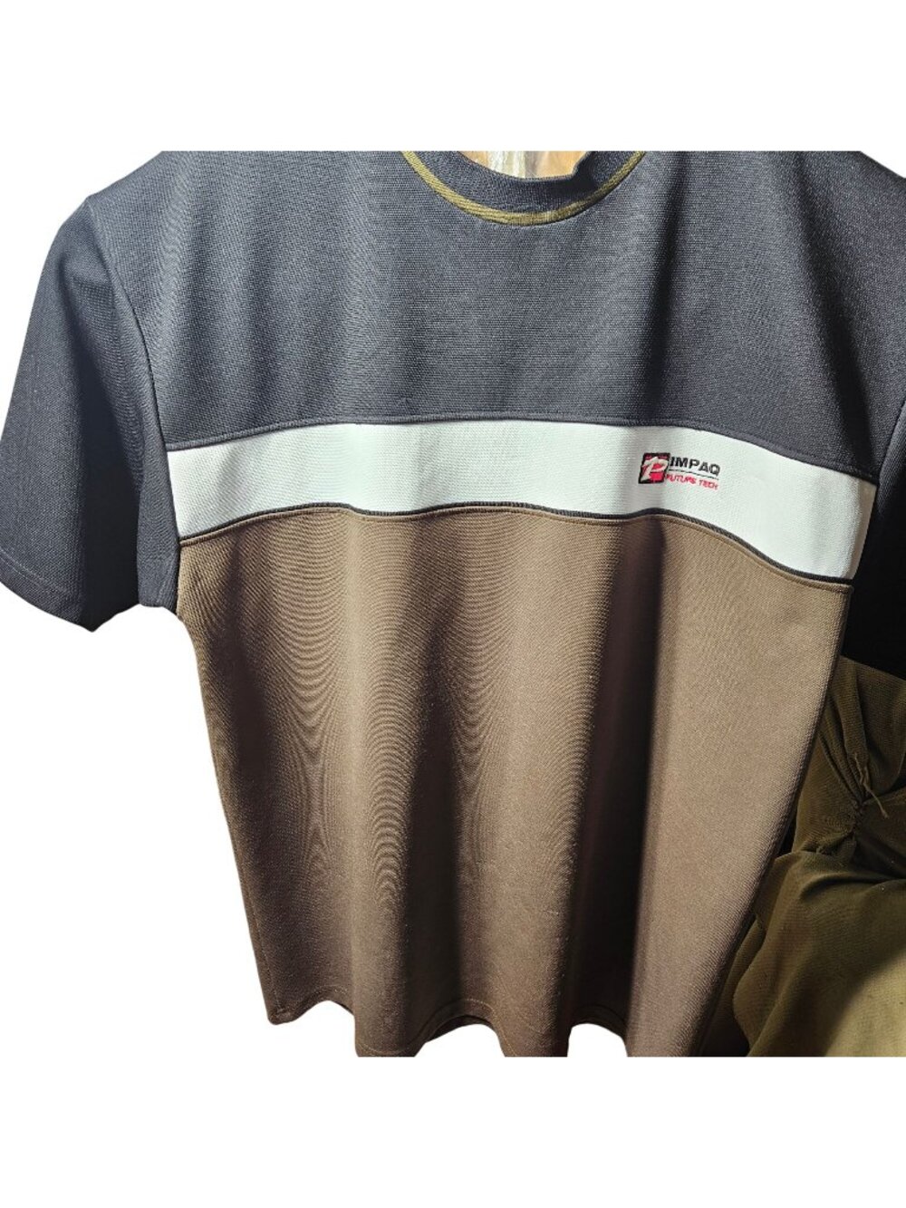 Impaq Future Tech Men's XL Short Sleeve Color Block Shirt Polyester Brown/Black